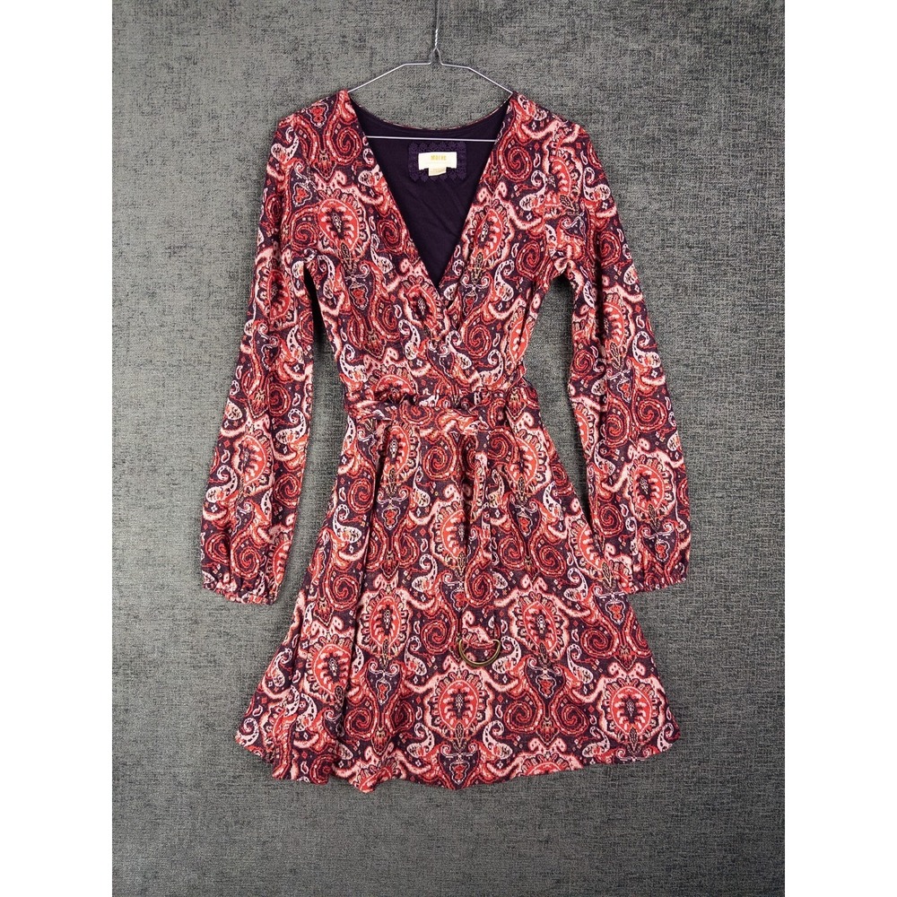 Maeve Anthropologie Dress Womens S V Neck Paisley Boho Belted Ruffle Short - Picture 2 of 8